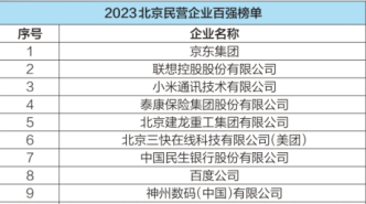 2023北京民营企业百强榜单公布