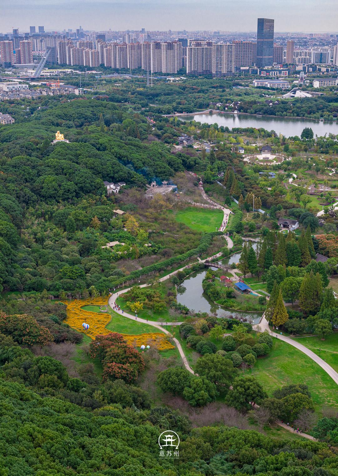影像|航拍秋日植物园,湖水碧绿草木葱茏