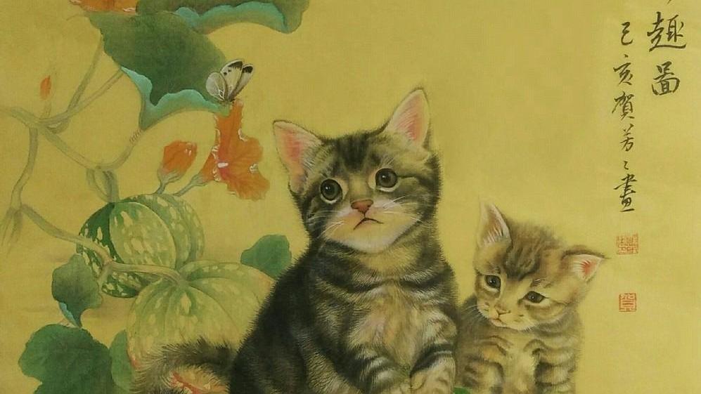 画家贺芳芳的猫咪图，给人唯美有趣的视觉享受
