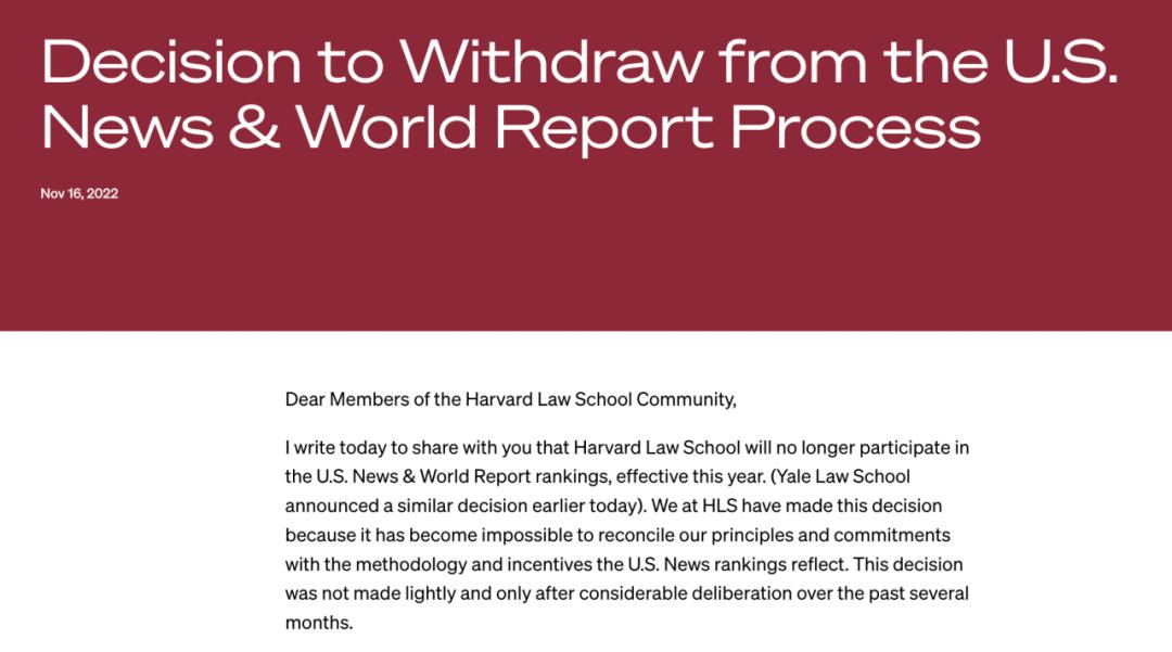 Announcement From the University Regarding U.S. News and World Report's  Undergraduate Survey