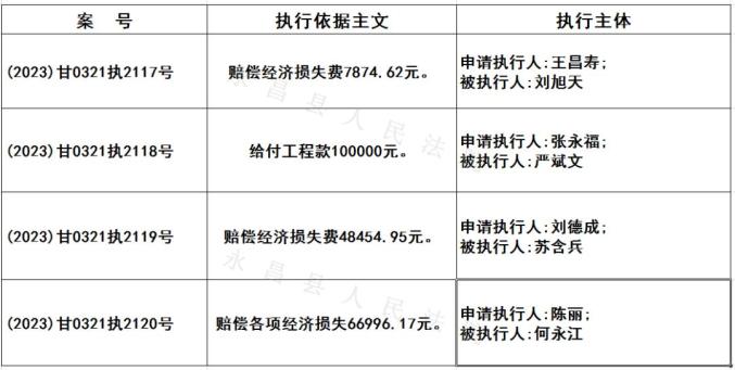 永昌县人民法院执行庭11月16日-11月30日新收案被执行人名单