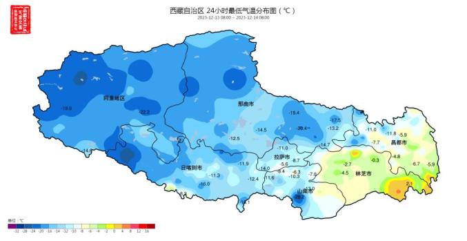 24小时最低气温分布图02未来24小时全区天气预报今日夜间:林芝,那曲