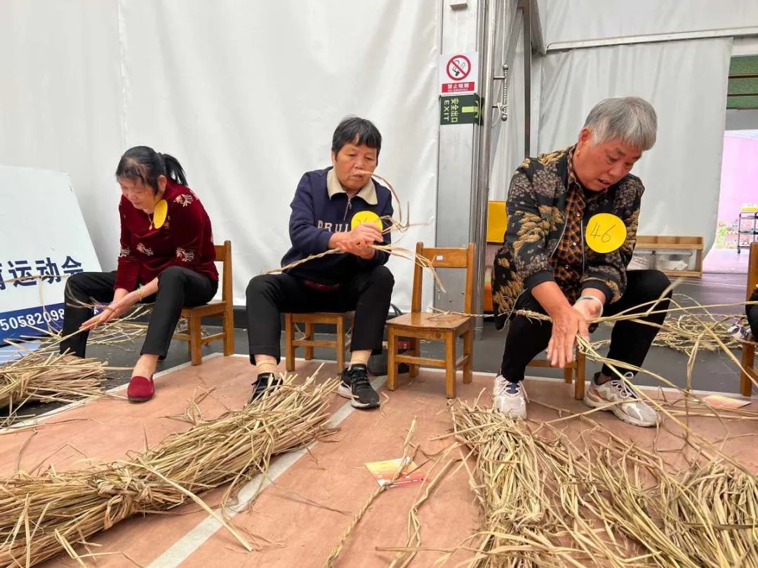 重陽節老人們玩搓麻繩的活動,非常專注為了重陽節的活動,葉香玲走訪了