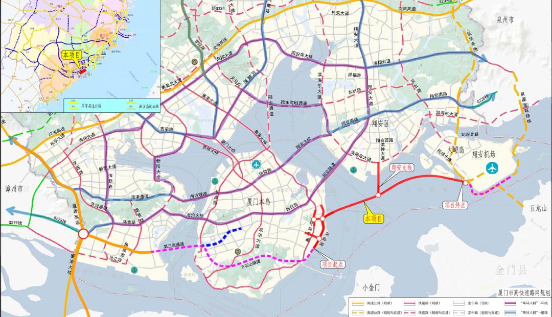 主线以隧道沿环岛路向北至观音山附近,后向东以桥梁跨越本岛东部海域