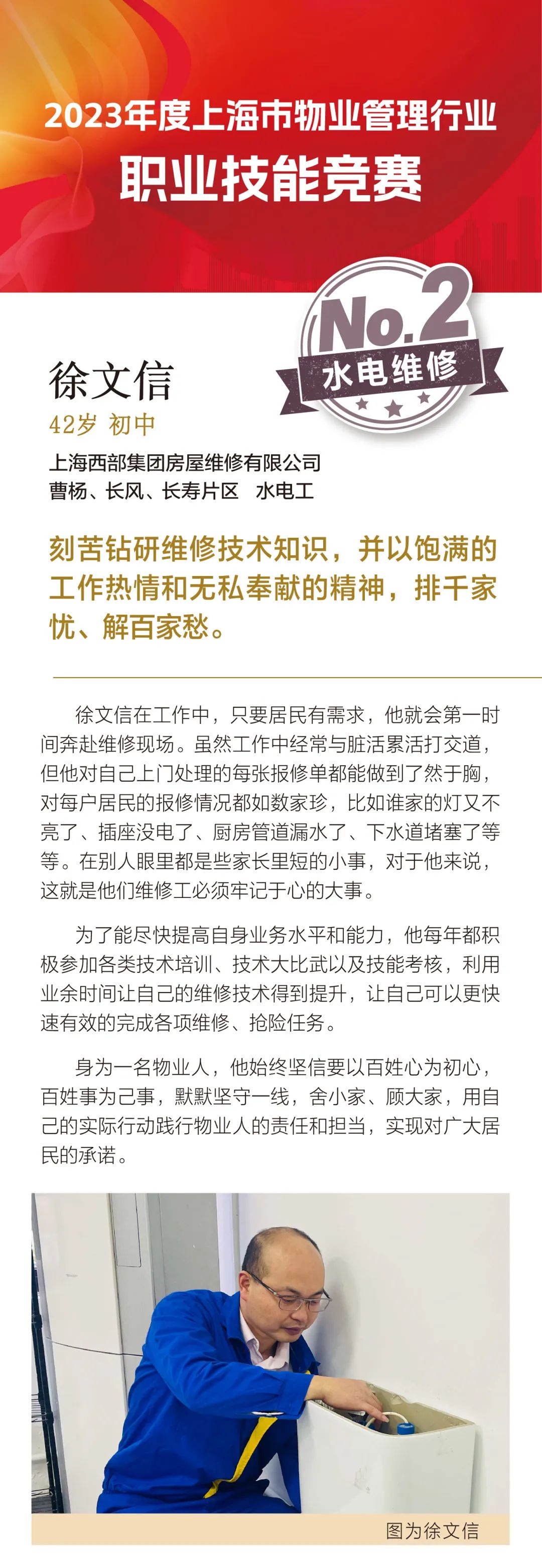 年度上海市物業管理行業職業技能競賽水電維修項目第二名徐文信的故事