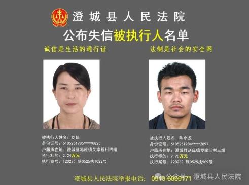 澄城县人民法院公布2024年第一批失信被执行人名单