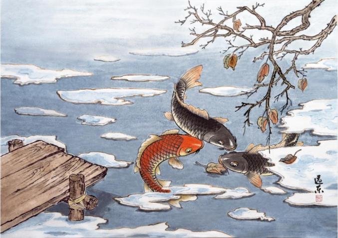 尽情感受春天的气息水底的鱼儿游到水面三候鱼陟负冰《立春三候之二》