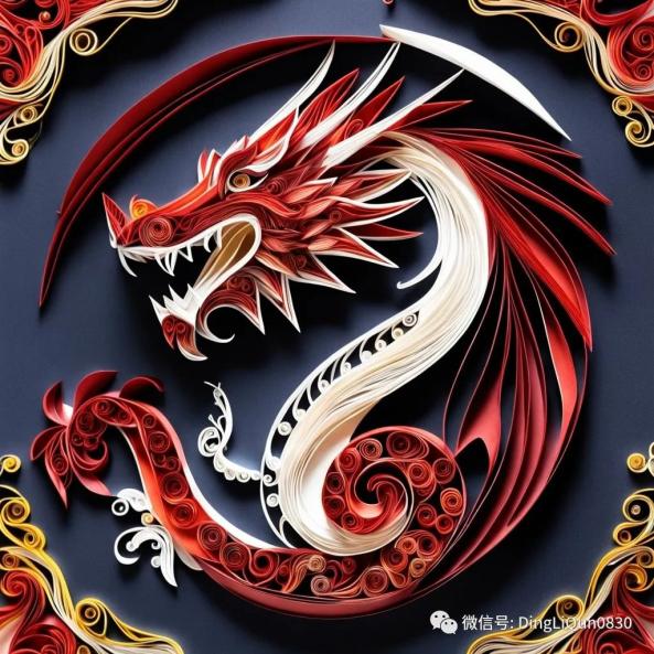 创意龙年画(1)准备一张白色的卡纸,用记号笔在纸上绘画出龙头的基本