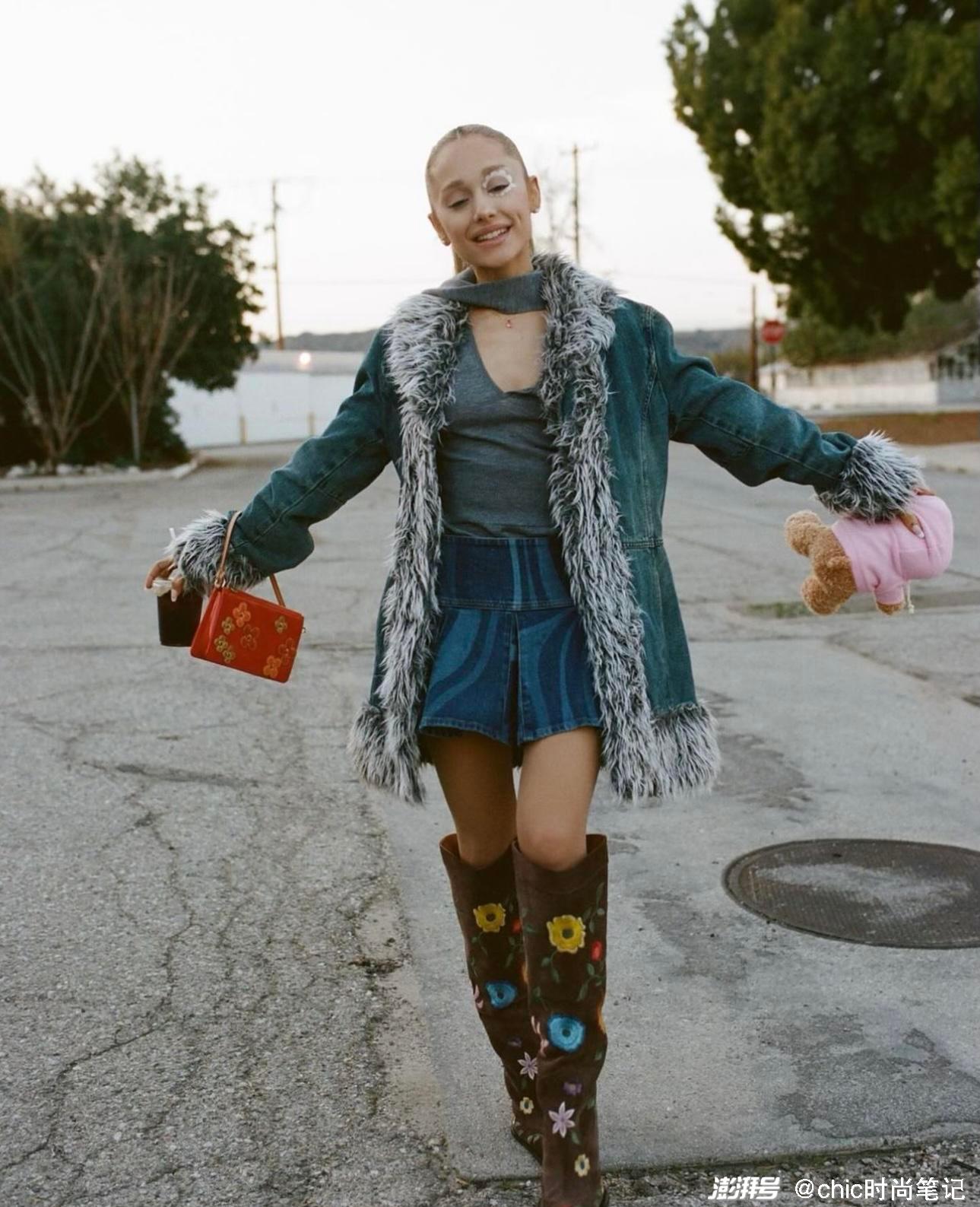 然后裤子一定要搭配高腰款的,这样在视觉上会让身材比例达到更好的