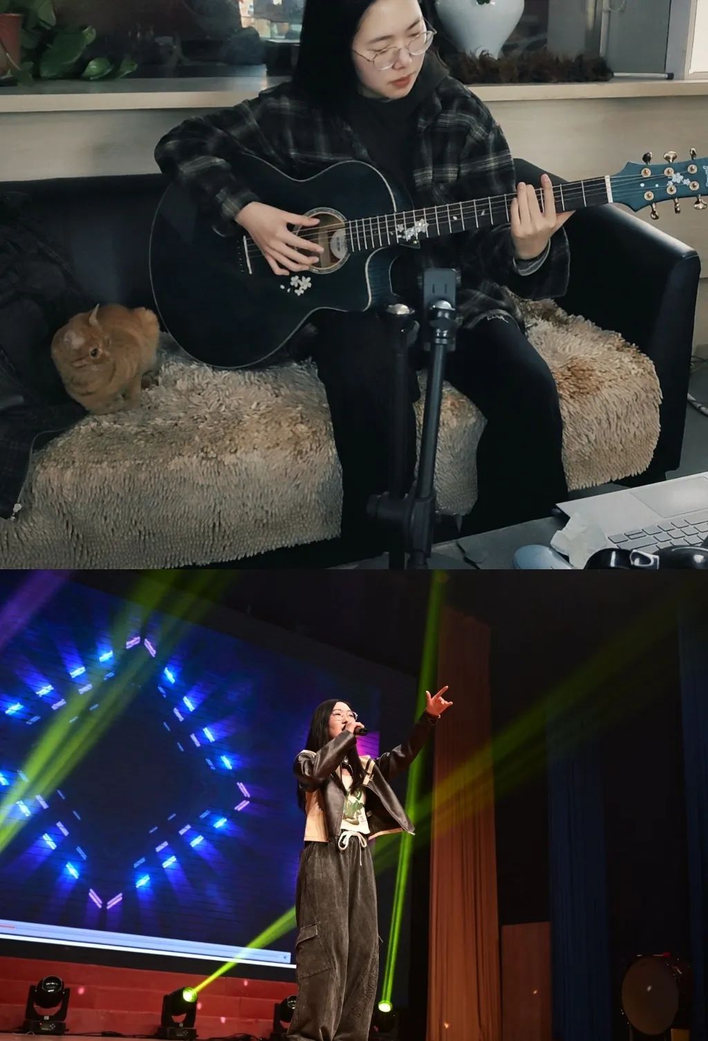 吴小曼在学院迎新晚会上表演追光女孩在路上点滴努力的微光汇聚成理想