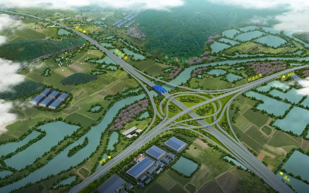 诸永高速公路姚江枢纽原双向四车道改建为双向八车道,设计速度由80