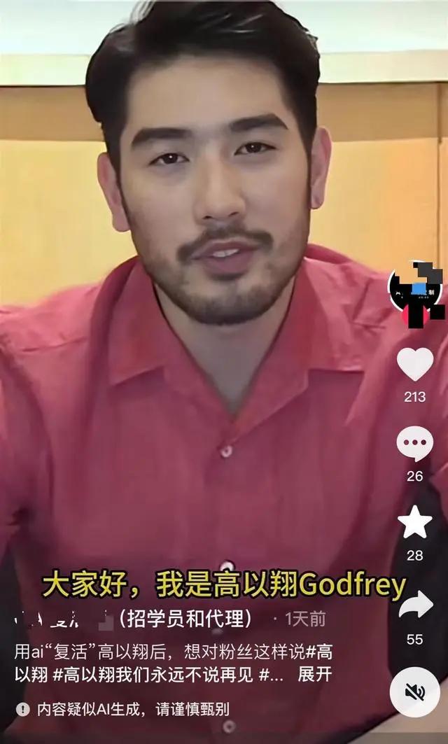 被ai"复活"的高以翔一名为"ai复活亲人"的账号简介处写着:一段视频