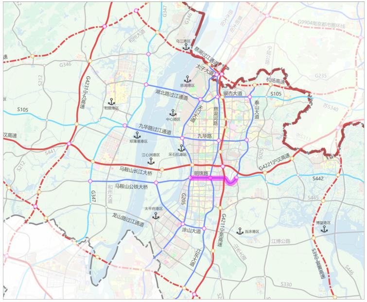 明珠路是马鞍山市"四横三纵"快速路网的重要组成部分,西起g205国道