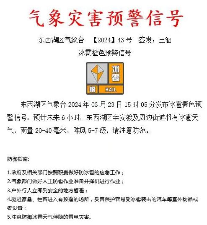 冰雹橙色预警连发!
