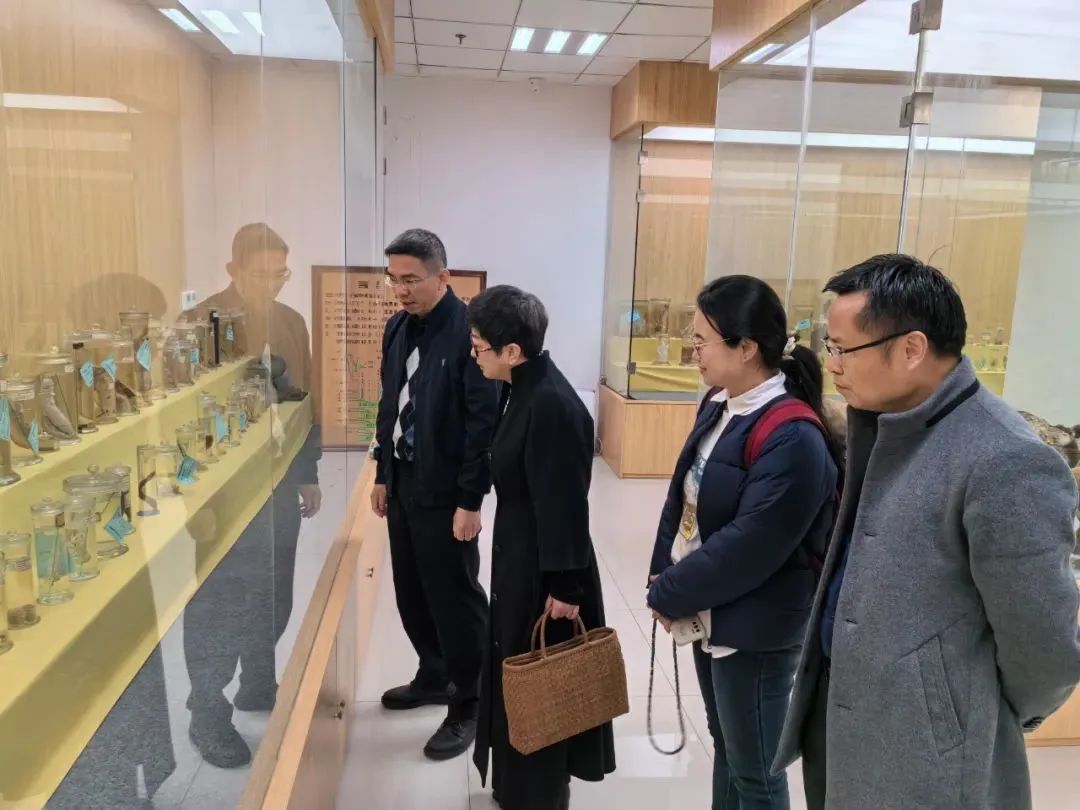 在生科院的标本馆中,学院党委书记张立明带领各位老师重点参观了两个