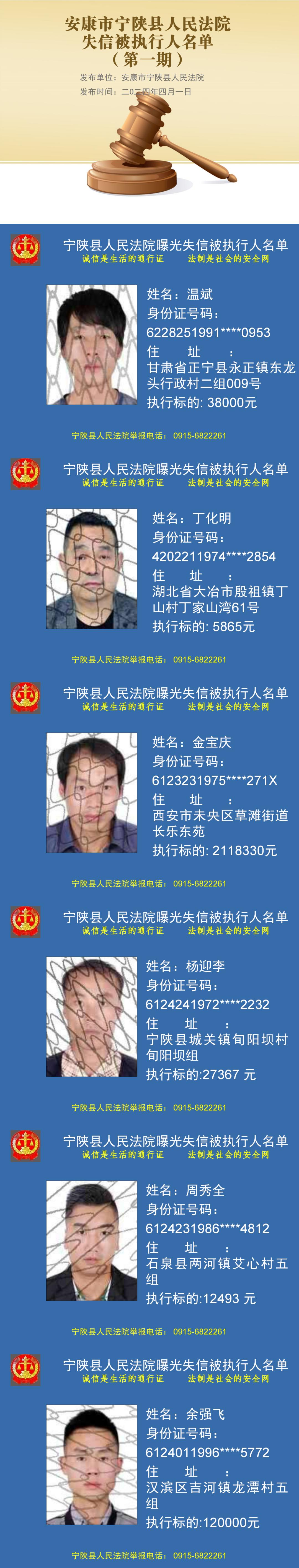 宁陕法院公布2024年第一期失信被执行人名单