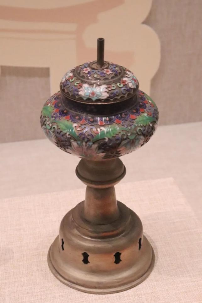 民国景泰蓝镀银煤油灯△民国蓝色球状玻璃灯part.