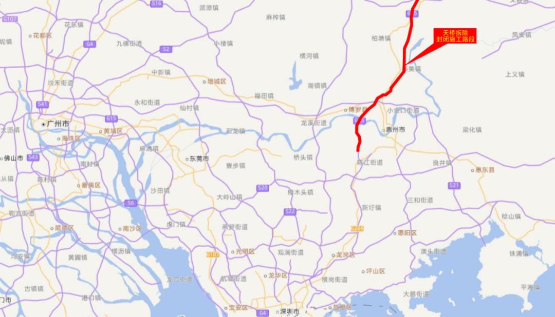 广河高速与汕湛高速枢纽互通(石坝北立交)往长深高速深圳方向;惠龙