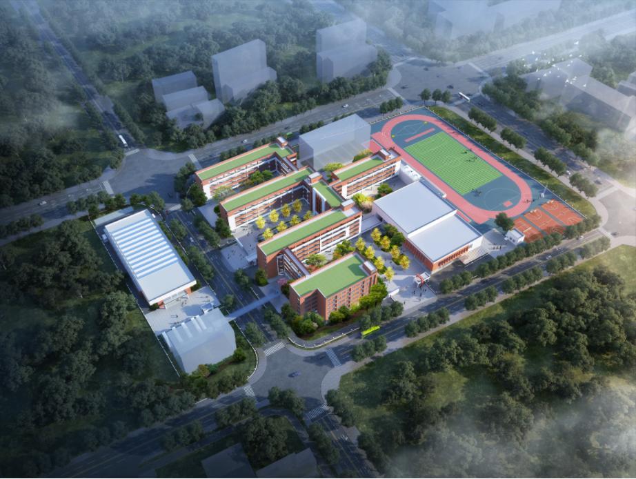 路交会处西北角,总建筑面积约38277﹐,包括小学部和中学部教学综合楼