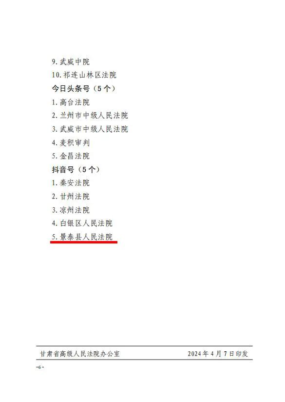 景泰县法院新闻舆论工作获省法院通报表扬