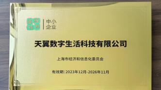 天翼数字生活公司荣评为上海市“专精特新”企业