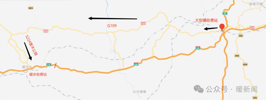 (一)大中型客货车:g18高速大饭铺收费站驶离→g109→s224曹羊公路→g