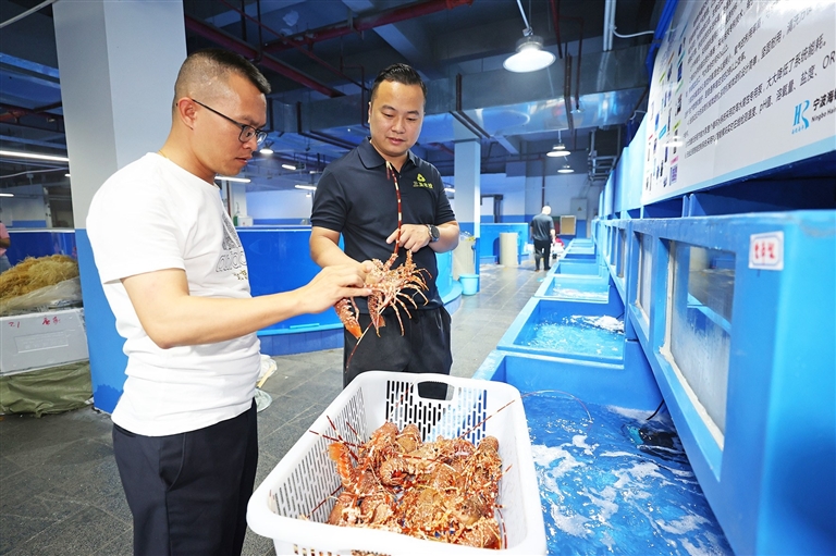 5月10日,记者在新鸿港水果批发市场海鲜区域看到,虽然是休渔期,但水产