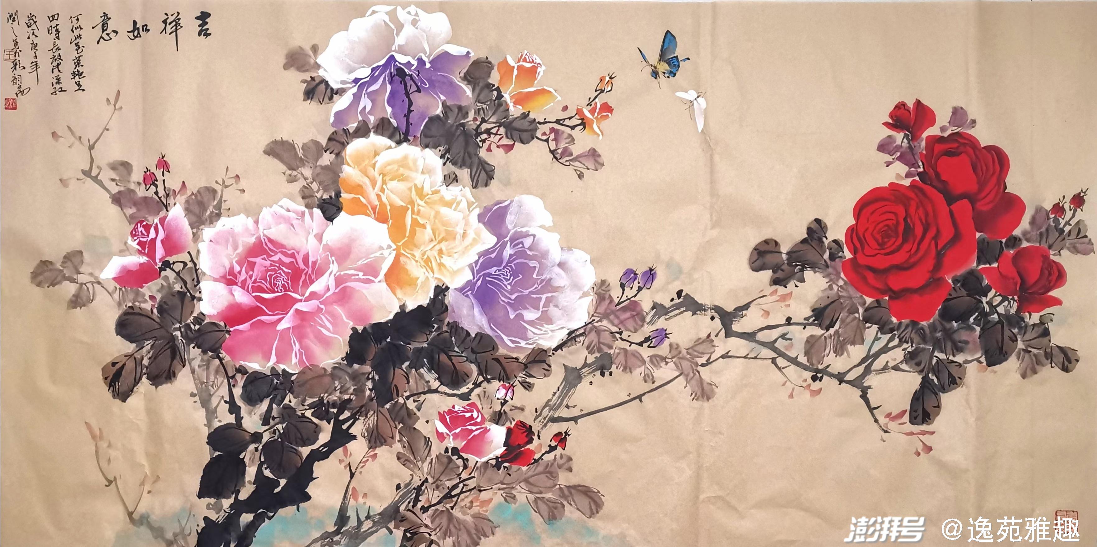 王润之牡丹画:雅致横屏展芳华,唯美笔触绘春光