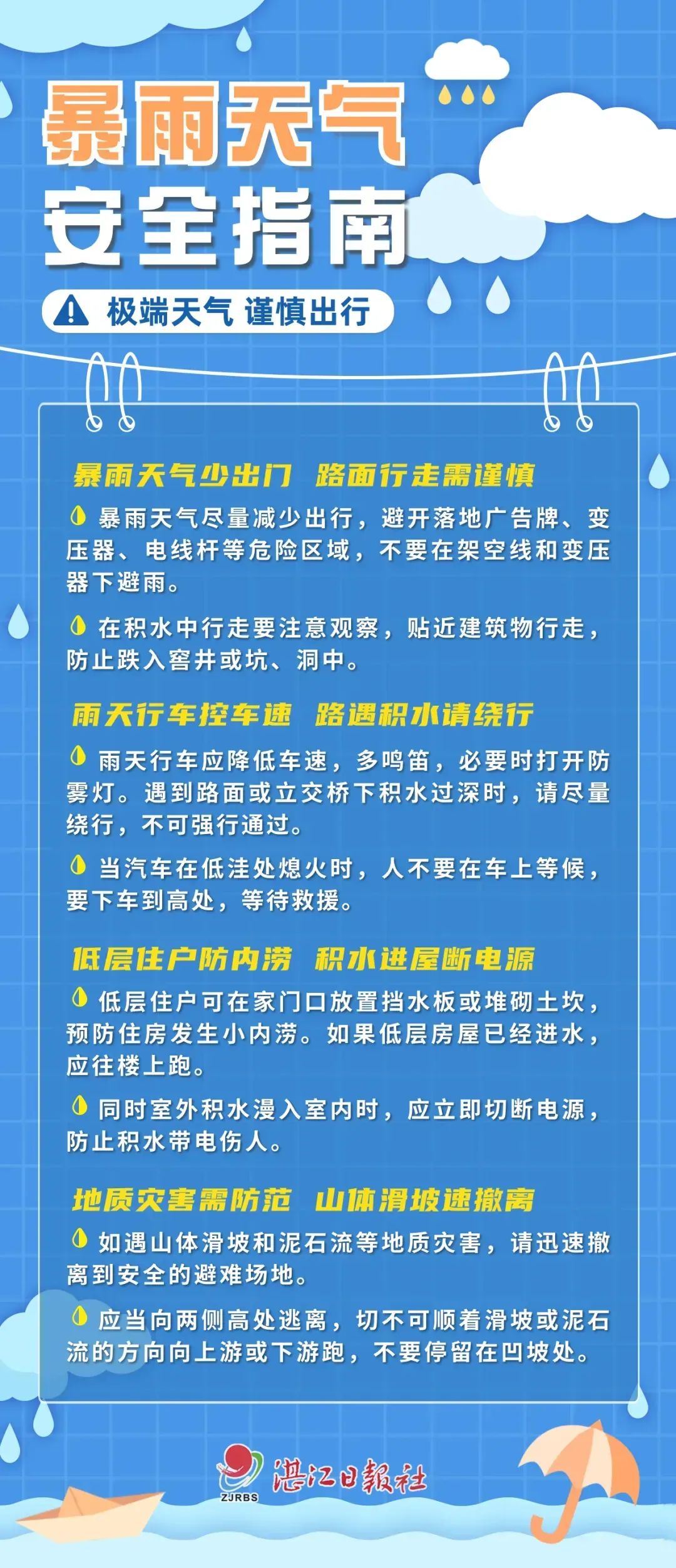 大家应该如何应对汛期遇到暴雨天气请大家务必做好防范措施短时雷暴