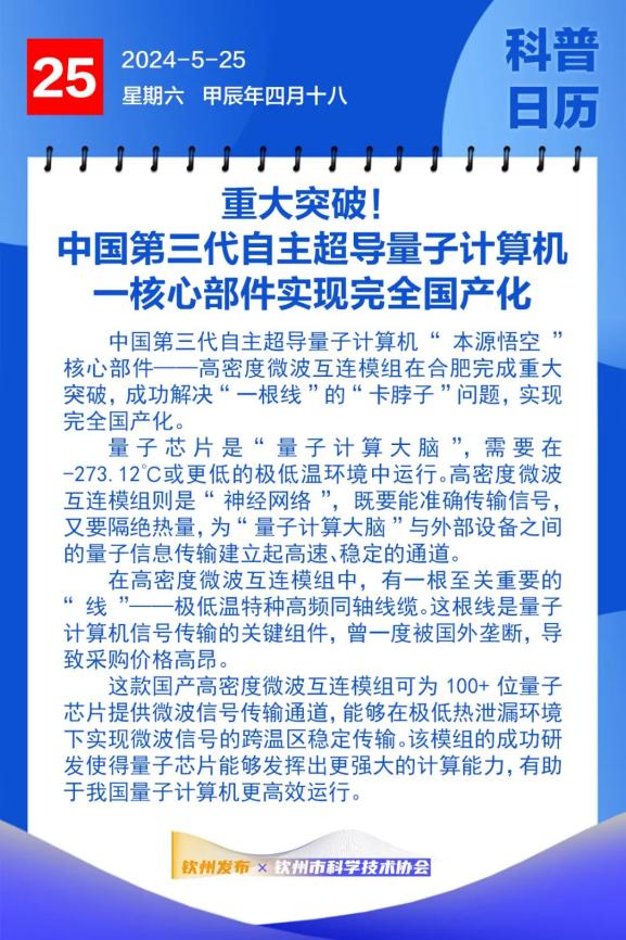 中国第三代自主超导量子计算机一核心部件实现完全国产化