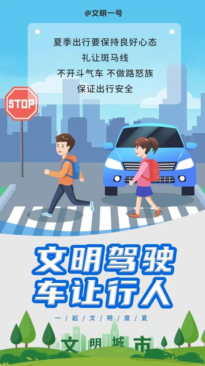 文明驾驶 车让行人↓为文明城市"降降温"!