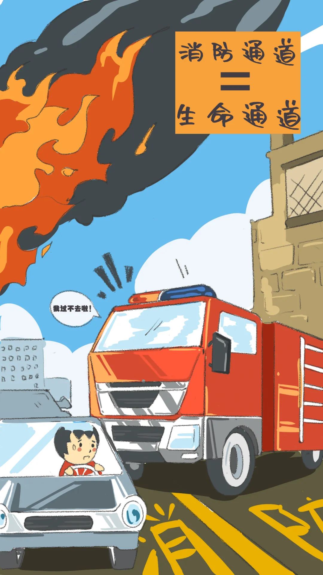 占用,堵塞,封闭疏散通道,安全出口违规设置防盗网窗私家车停在消防车