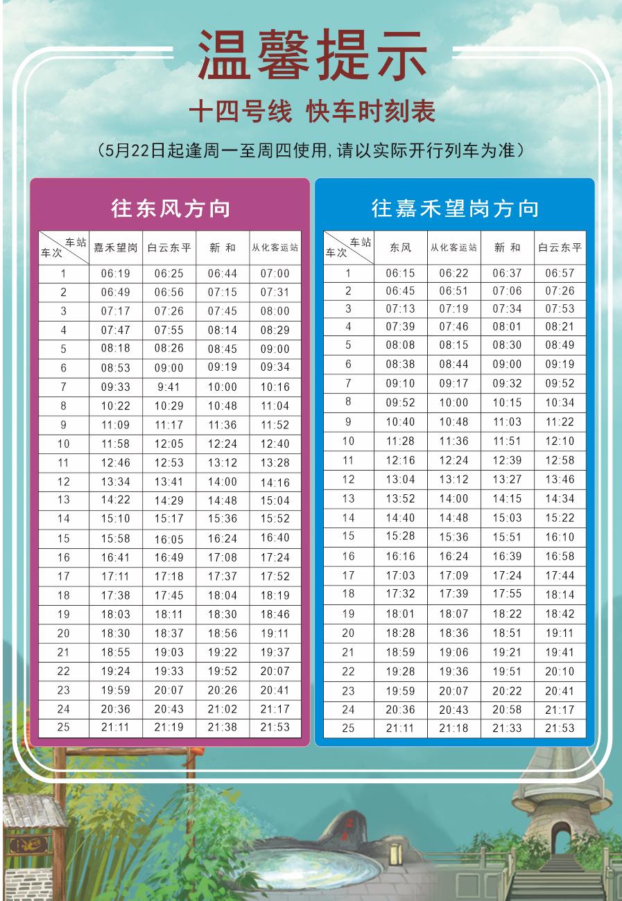 快车时刻表大家也可在广州地铁官方微信订阅号二级菜单运营资讯里