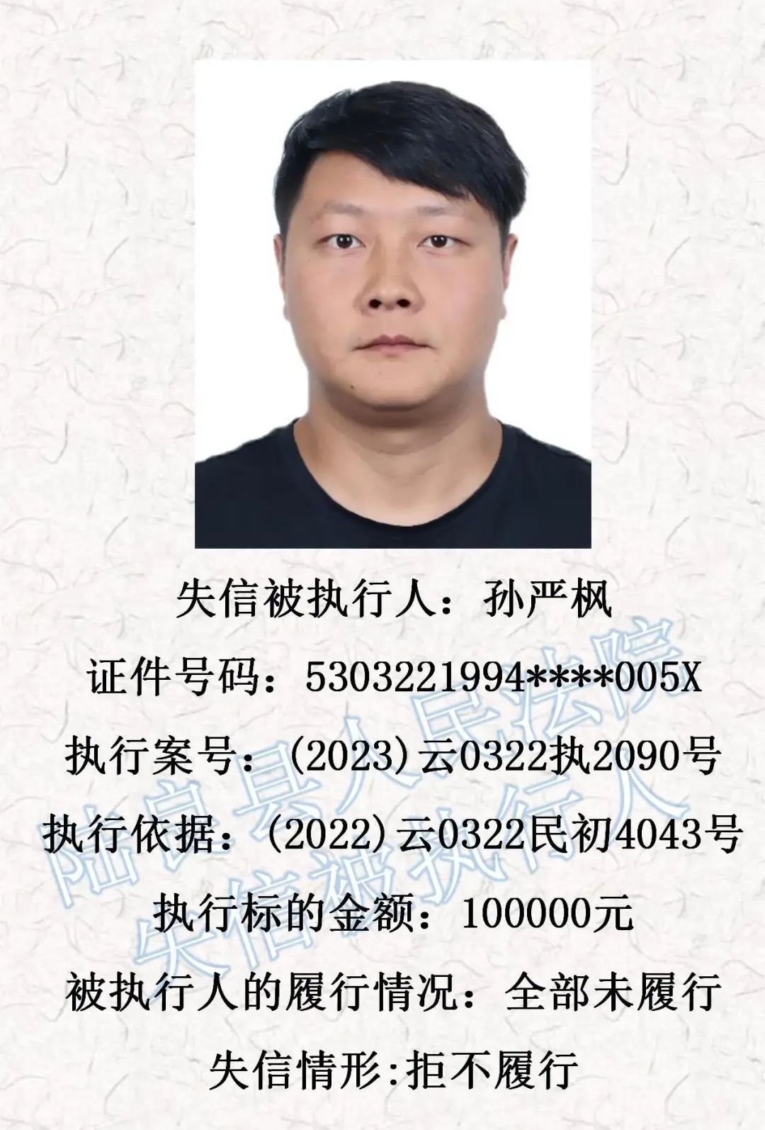 【曝光台】陆良县人民法院失信被执行人名单(第二十七期)