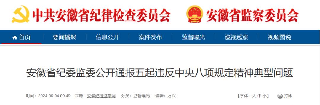 安徽5名干部被通报