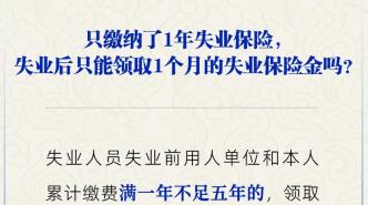 缴了1年失业保险费，失业后只能领1个月的失业保险金吗？