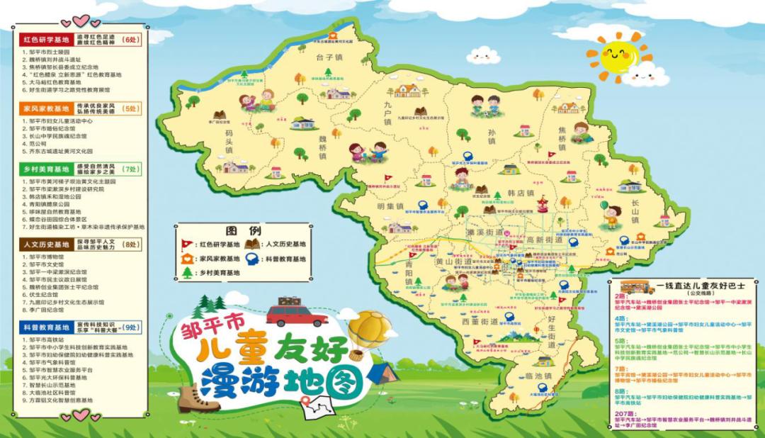邹平市根据家长儿童所需,绘制了"邹平市儿童友好漫游地图",覆盖了红色