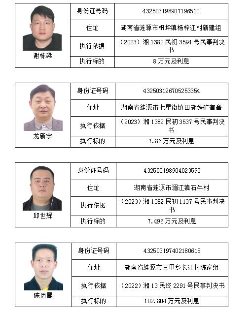 我为群众办实事丨涟源法院发布2024年第六批失信被执行人名单
