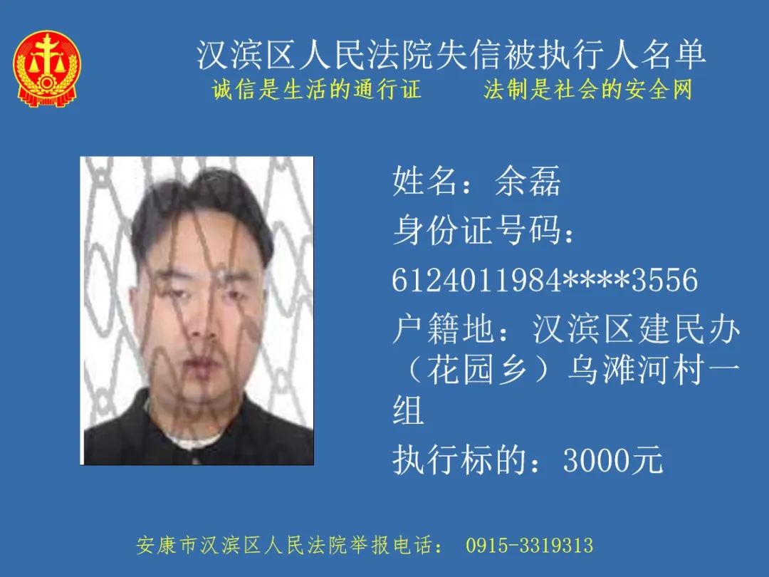 安康市汉滨区人民法院失信被执行人名单(2024年第4期)