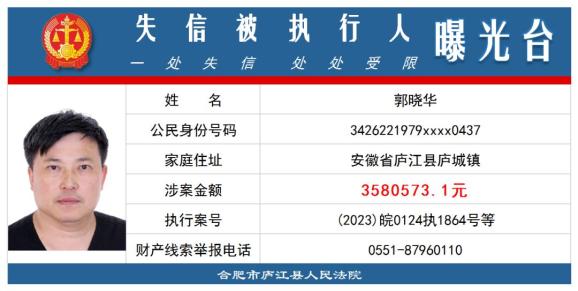 庐江法院公布失信被执行人名单