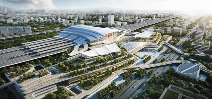 (效果图)高铁泰州南站位于医药高新区(高港区)白马镇站房规模为40000