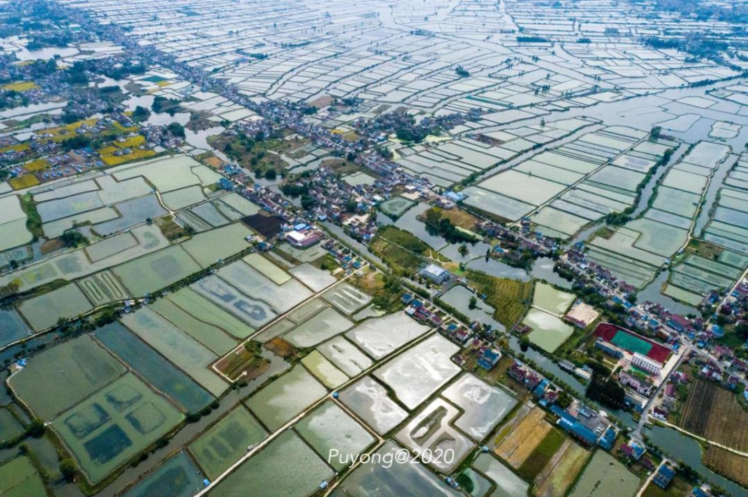 有土堤包围能防止外边的水侵入的农