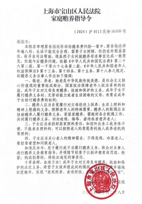首份《家庭赡养指导令》，赡养老人不止是物质!丨宝法案例