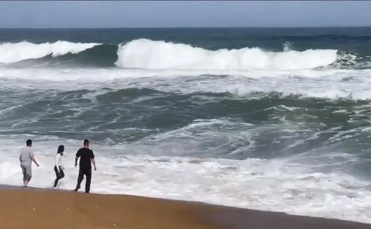 巨浪扑向沙滩此外，不少网友都涌进林先生救人的视频以及他自己的社交媒