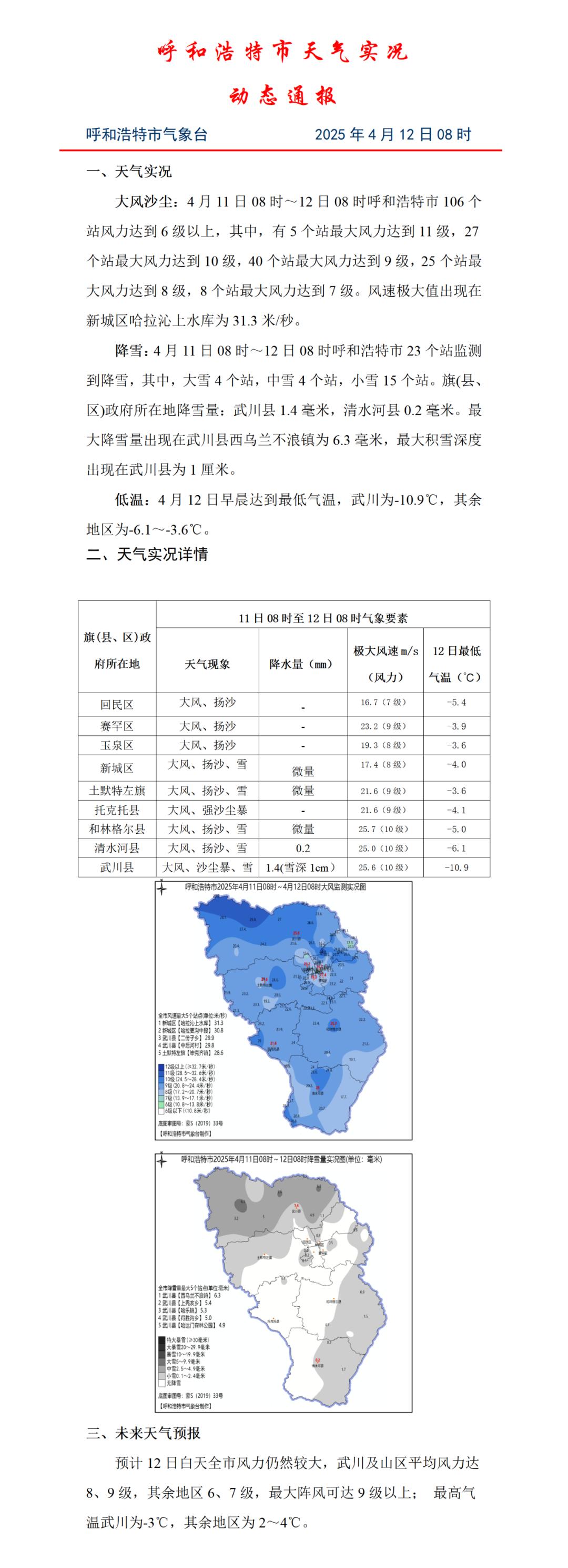 呼和浩特天气预报