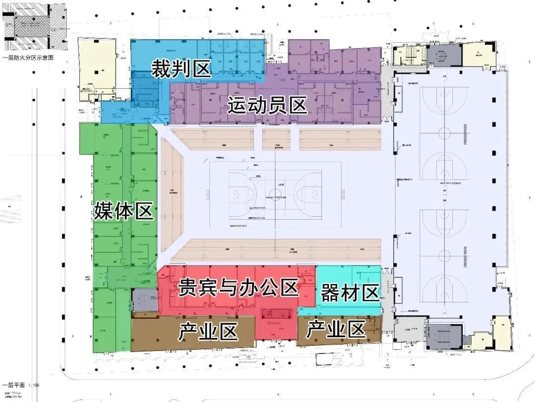 体育馆原始平面-功能分区体育馆原始平面-出入口设置改造后临时医院