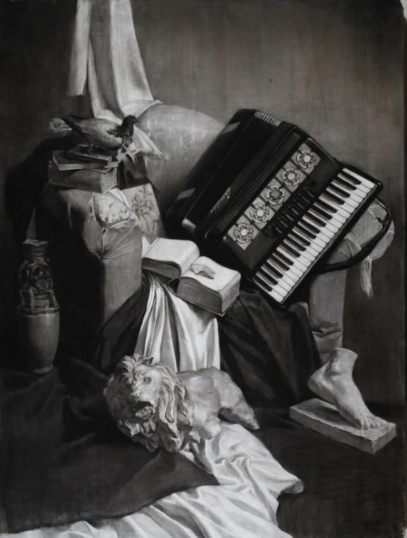 《静物》综合材料 2004年倪平 《静物》 纸本素描 2014年创意静物素描