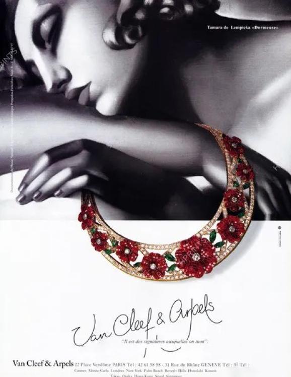 1996年梵克雅宝珠宝广告,图为蓝碧嘉1932年的作品《沉睡的女人》叠戴