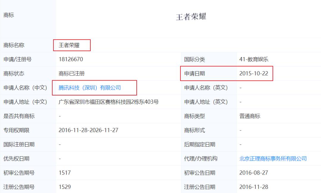 腾讯败诉 王者荣耀 商标侵权_国家商标产权局商标查询