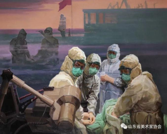 山东省美术家协会 赵旸 《曙光》▲枣庄 孙宁宁《雪夜防守》▲日照